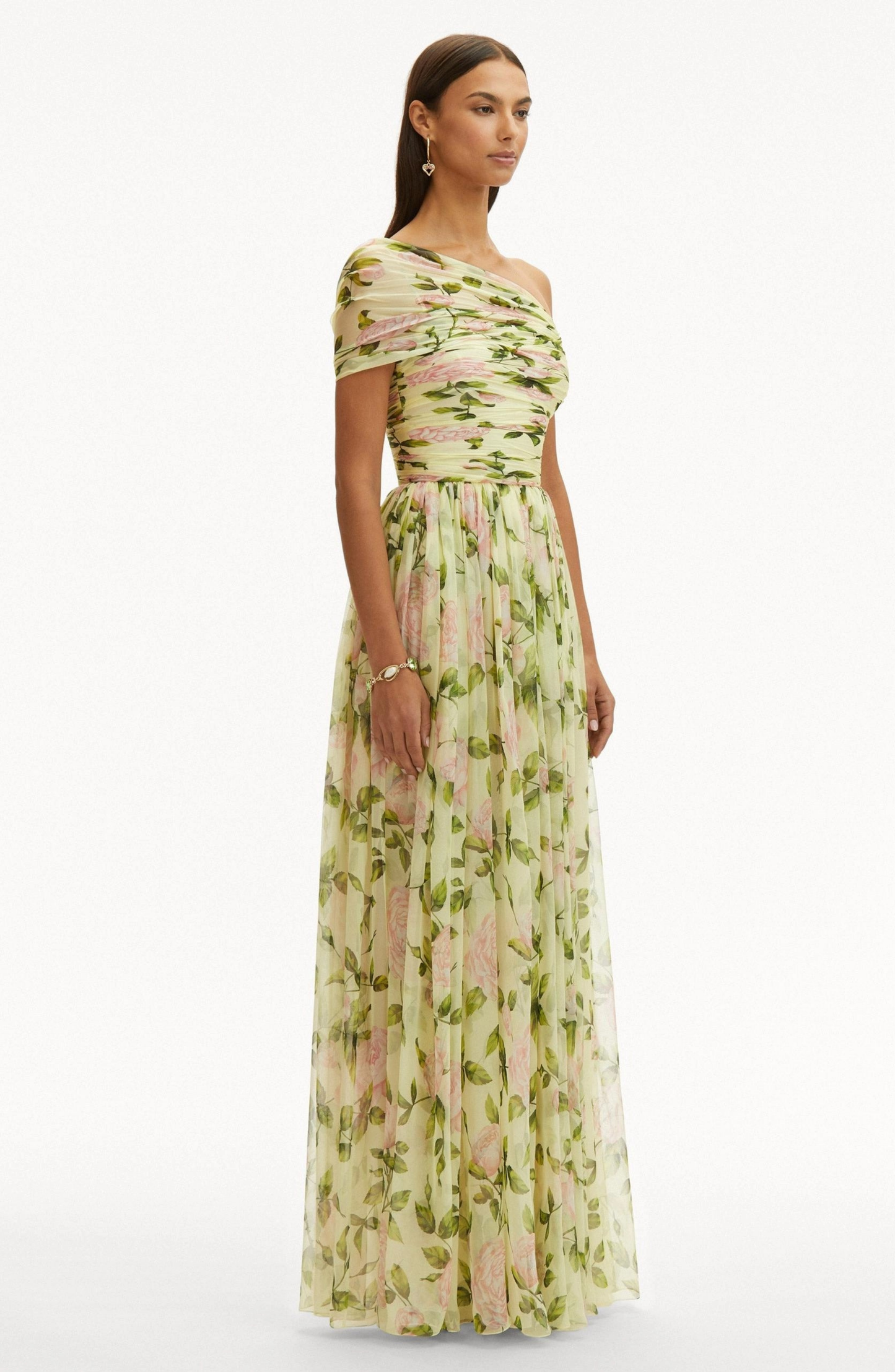 Solenne | Floral Skew Collar Chiffon Maxi Dress
