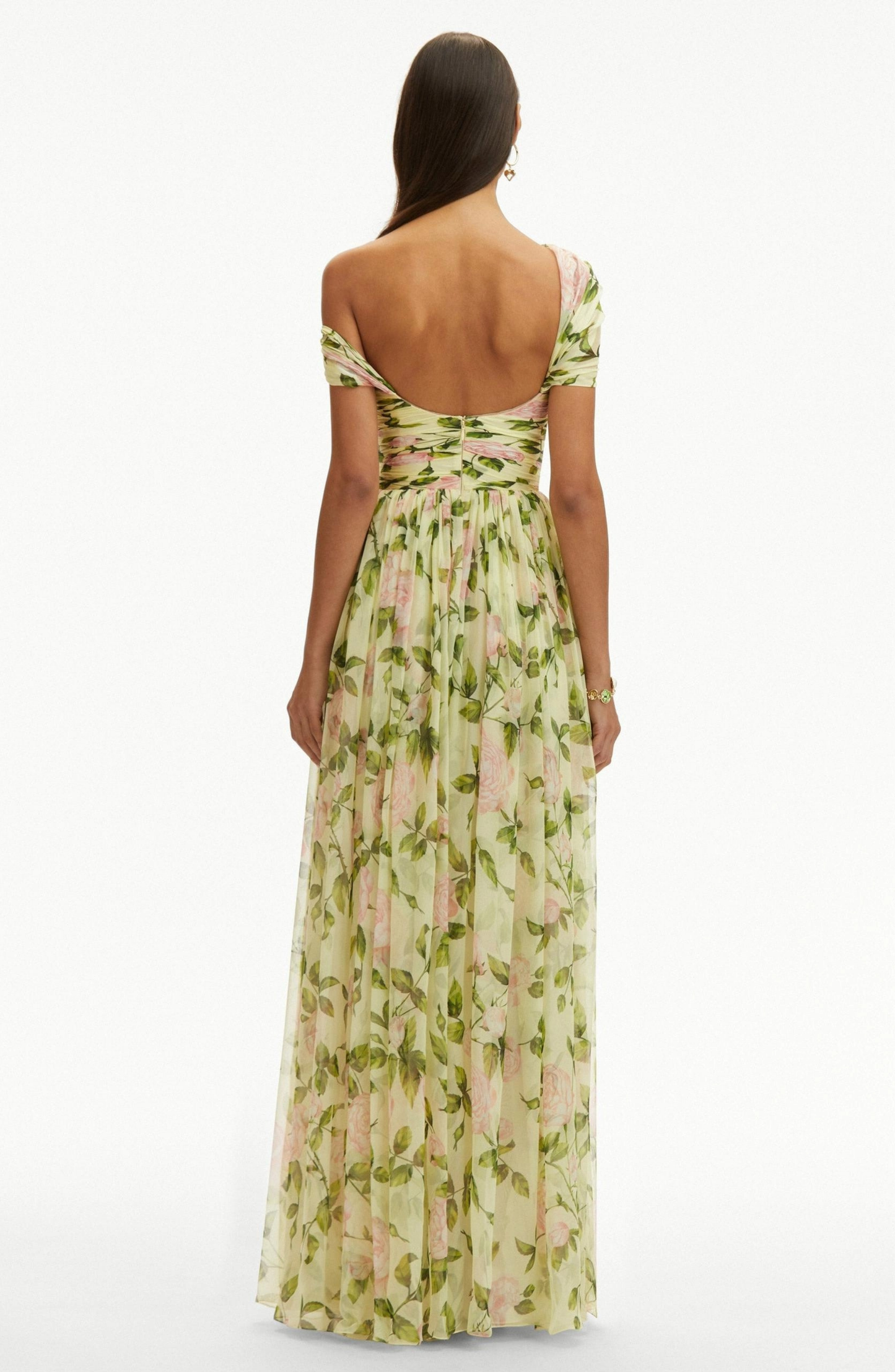 Solenne | Floral Skew Collar Chiffon Maxi Dress